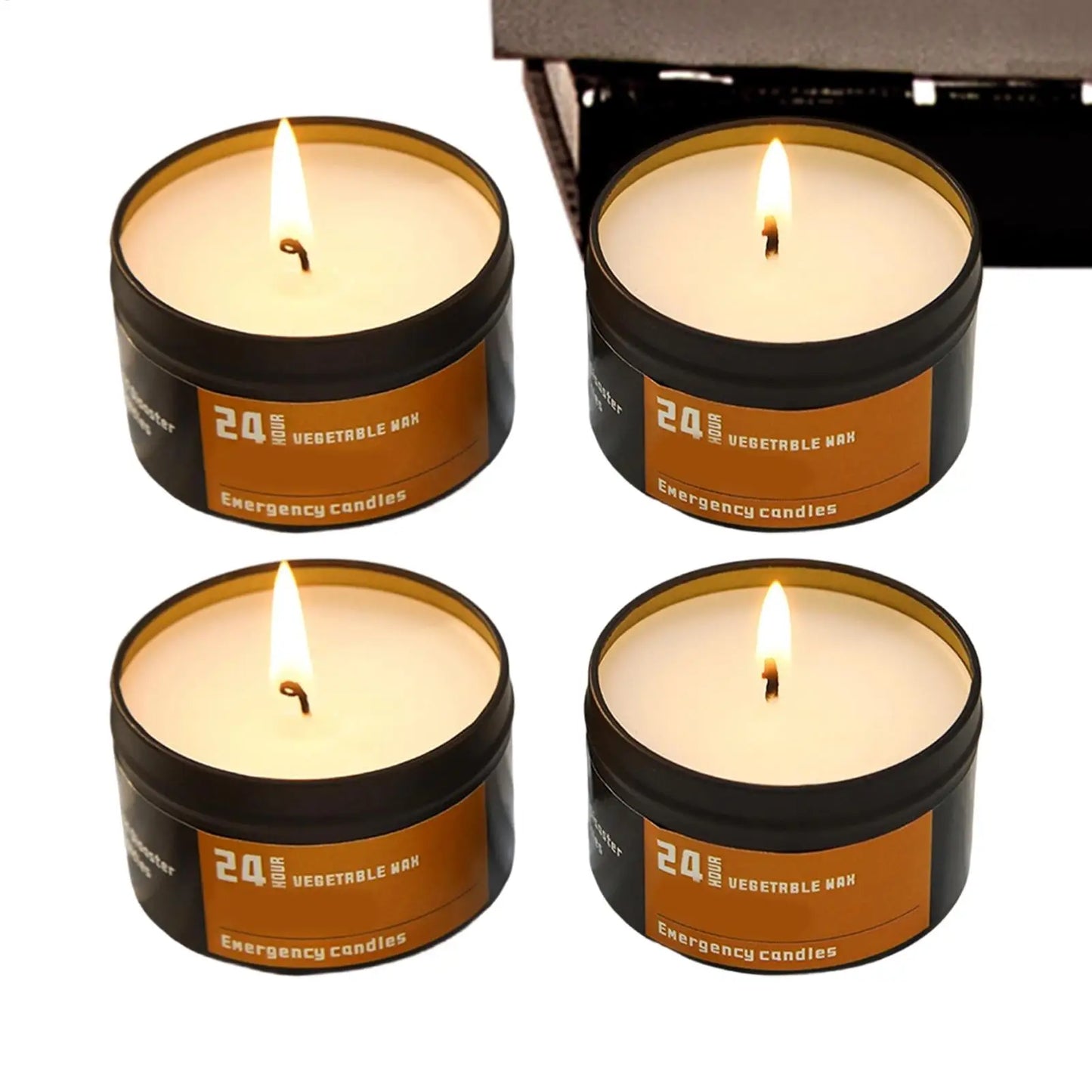 4-Pack Emergency Candles – 24Hr Windproof Survival Tin Candles