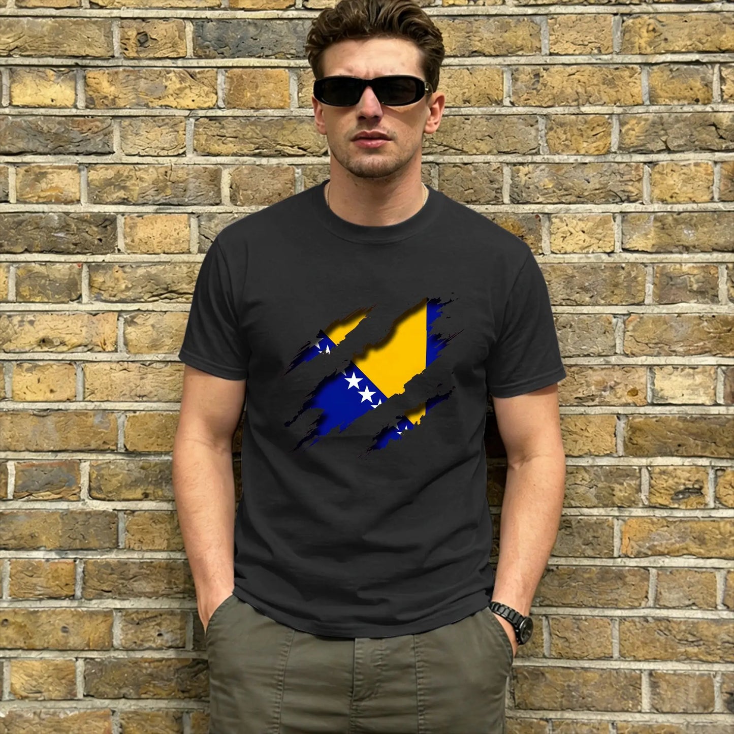 Bosnia & Herzegovina Flag Men's Vintage Cotton T-Shirt