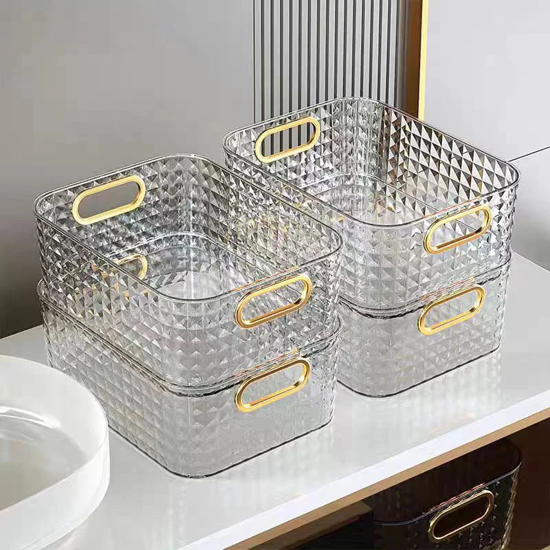 Clear Stackable Cosmetic Storage Box with Handle | PET Plastic