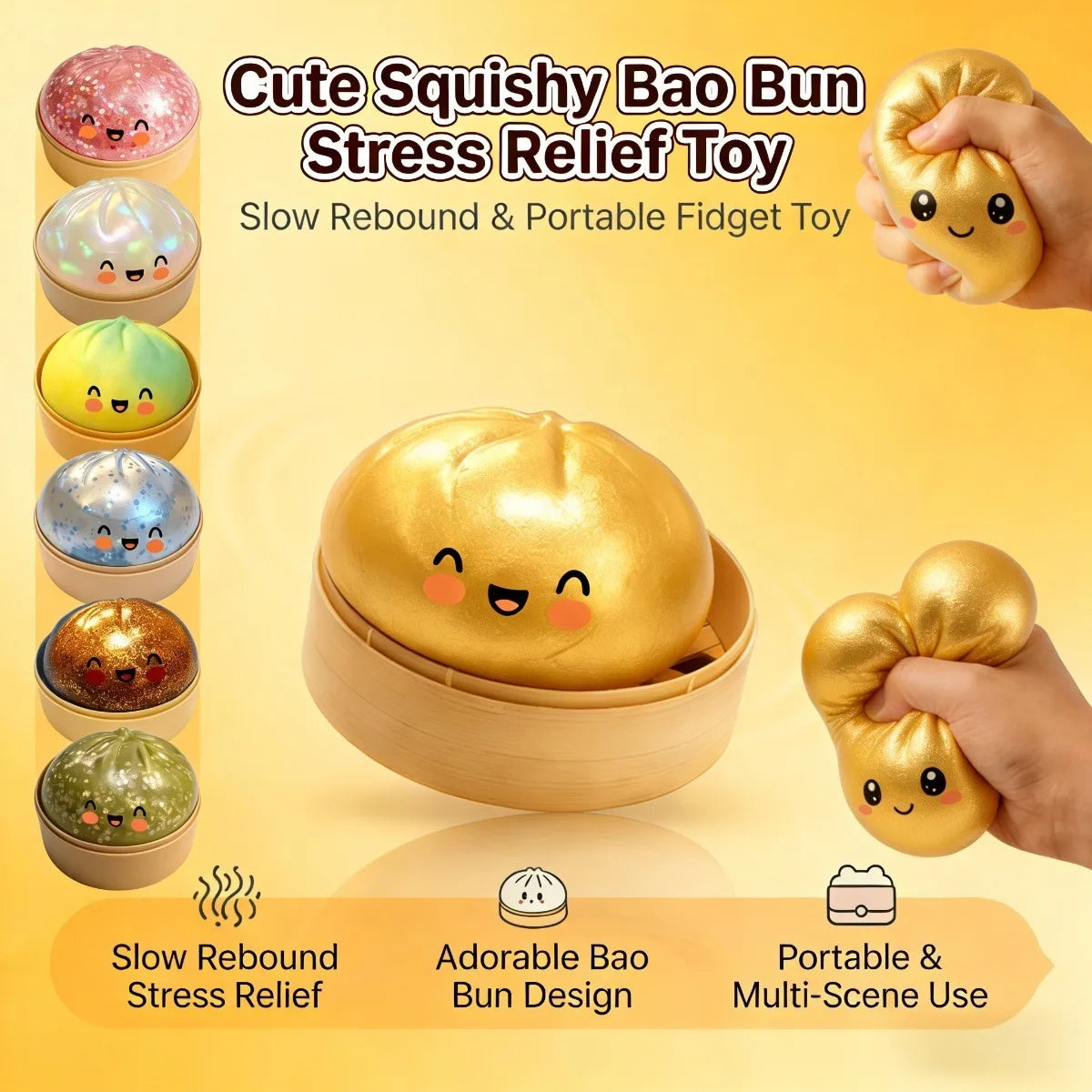 Crystal Bun Squeeze Toy – Slow Rising Squishy Fidget Kawaii