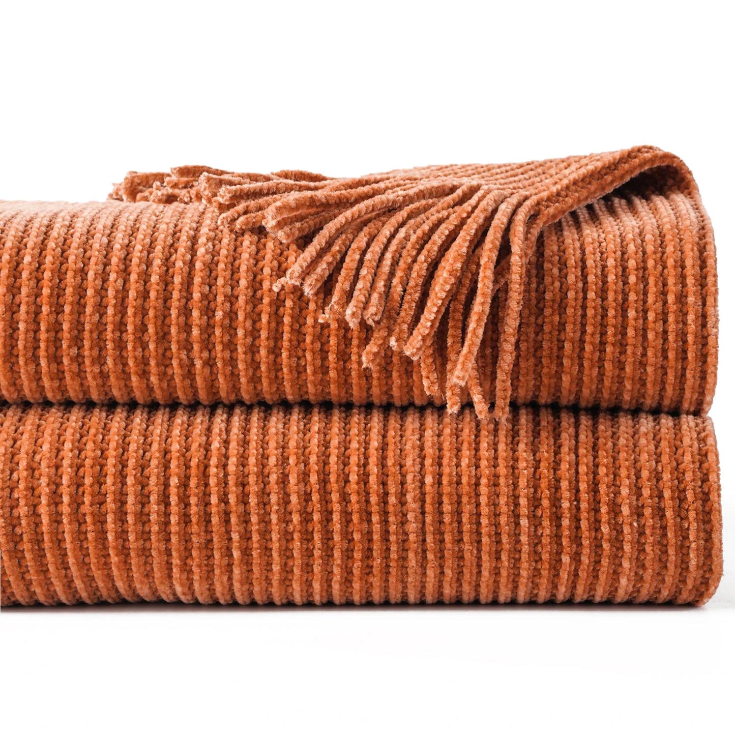 Battilo Green Plaid Chenille Knit Throw Blanket with Tassels