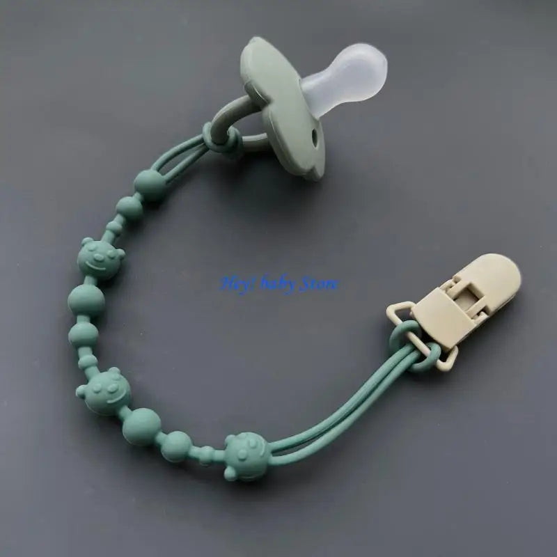 Bear Pattern Silicone Baby Pacifier Clip Chain | Safe Soother