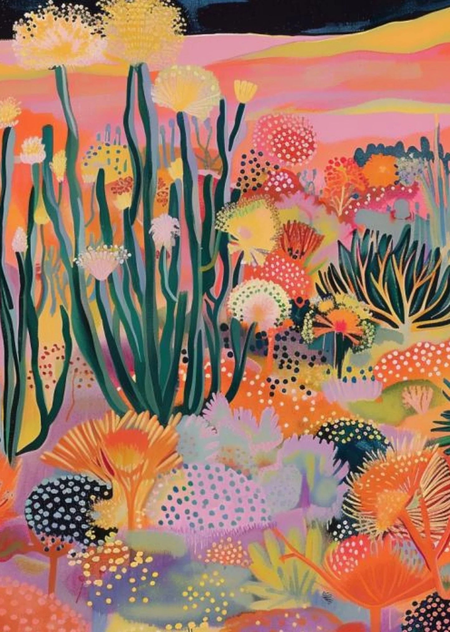 Midcentury Modern Botanical Sunset Canvas Wall Art Print