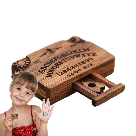 Retro Mini Wooden Ouija Spirit Board with Planchette & Drawer Decorative Spirit Board Peaceful Pleasures Health and Wellness