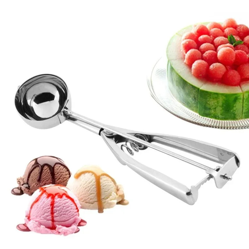 Stainless Steel Spoon Spring Handle Kitchen Stainless Ice Cream Mash Potato Scoop Kitchen Accessories Wholesale 3 Size for Choos Peaceful Pleasures Health and Wellness
