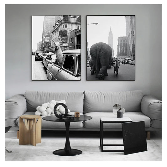 Zoo Animals Canvas Wall Art – Elephant Zebra Llama NYC Print Canvas Wall Art Peaceful Pleasures Health and Wellness