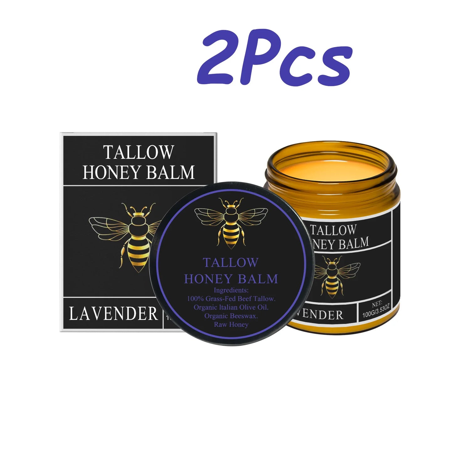 Beef Tallow Honey Cream – Hydrating & Firming Skin Balm Peaceful Pleasures Health and Wellness 2Pcs