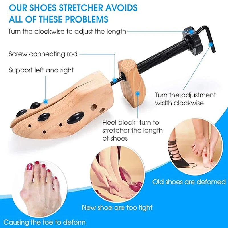 Wood Shoe Stretcher Adjustable for Men & Women – Expands Length & Width (1-2 Pcs)