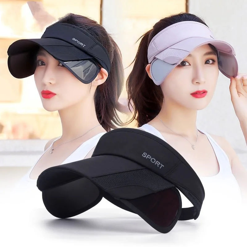 Women's hats with a pull-out brim, summer sun visor, a retractable brim for face protection, a Korean-style large-brim cycling s Peaceful Pleasures Health and Wellness