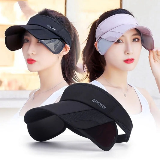 Women's hats with a pull-out brim, summer sun visor, a retractable brim for face protection, a Korean-style large-brim cycling s Peaceful Pleasures Health and Wellness