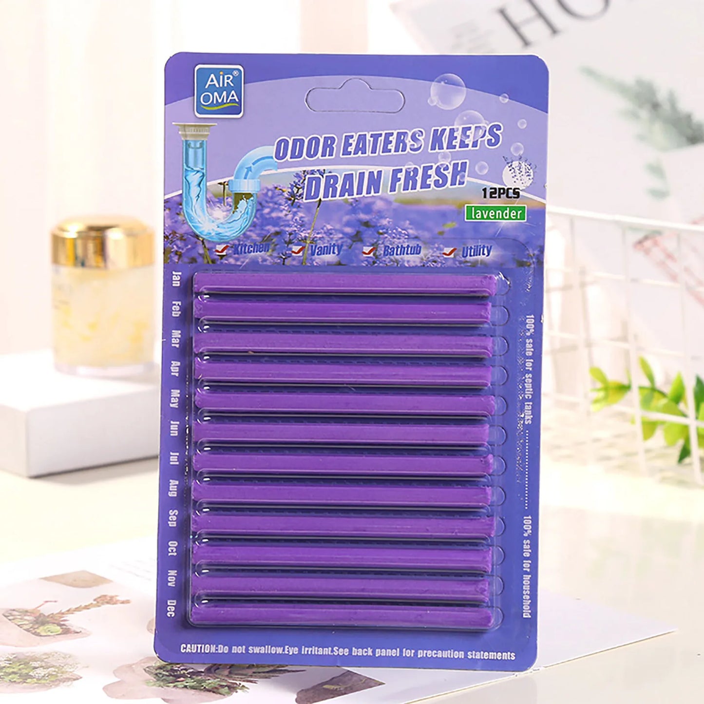 12Pc Solid Sani Sticks Oil Decontamination Kitchen Toilet Bathtub Cleaner Sewer Pipe Odor Clog Cleaning Rod Cleaning Tools Peaceful Pleasures Health and Wellness Purple