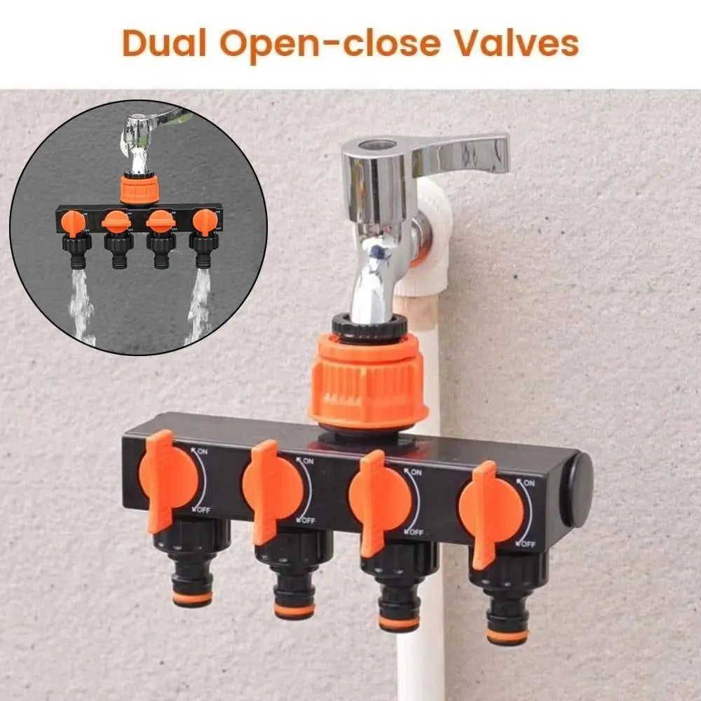 4-Way Independent Garden Hose Splitter With Valve Water Switch Hose Connector Splitter Faucet Connector Home Lawn Irrigation Peaceful Pleasures Health and Wellness