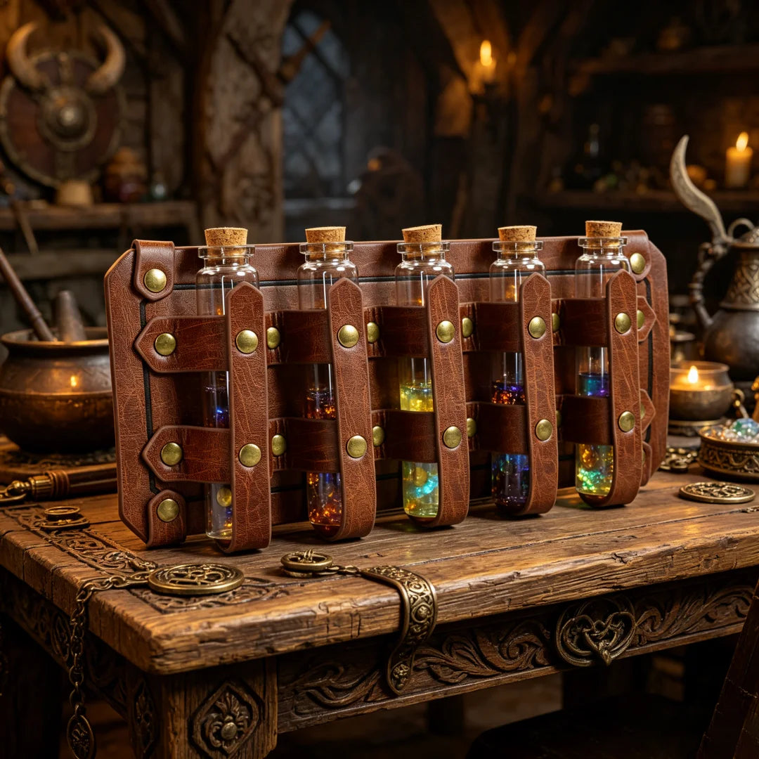 UYEE Medieval Leather Vial Holder Waist Sash Alchemy Potion Bottle