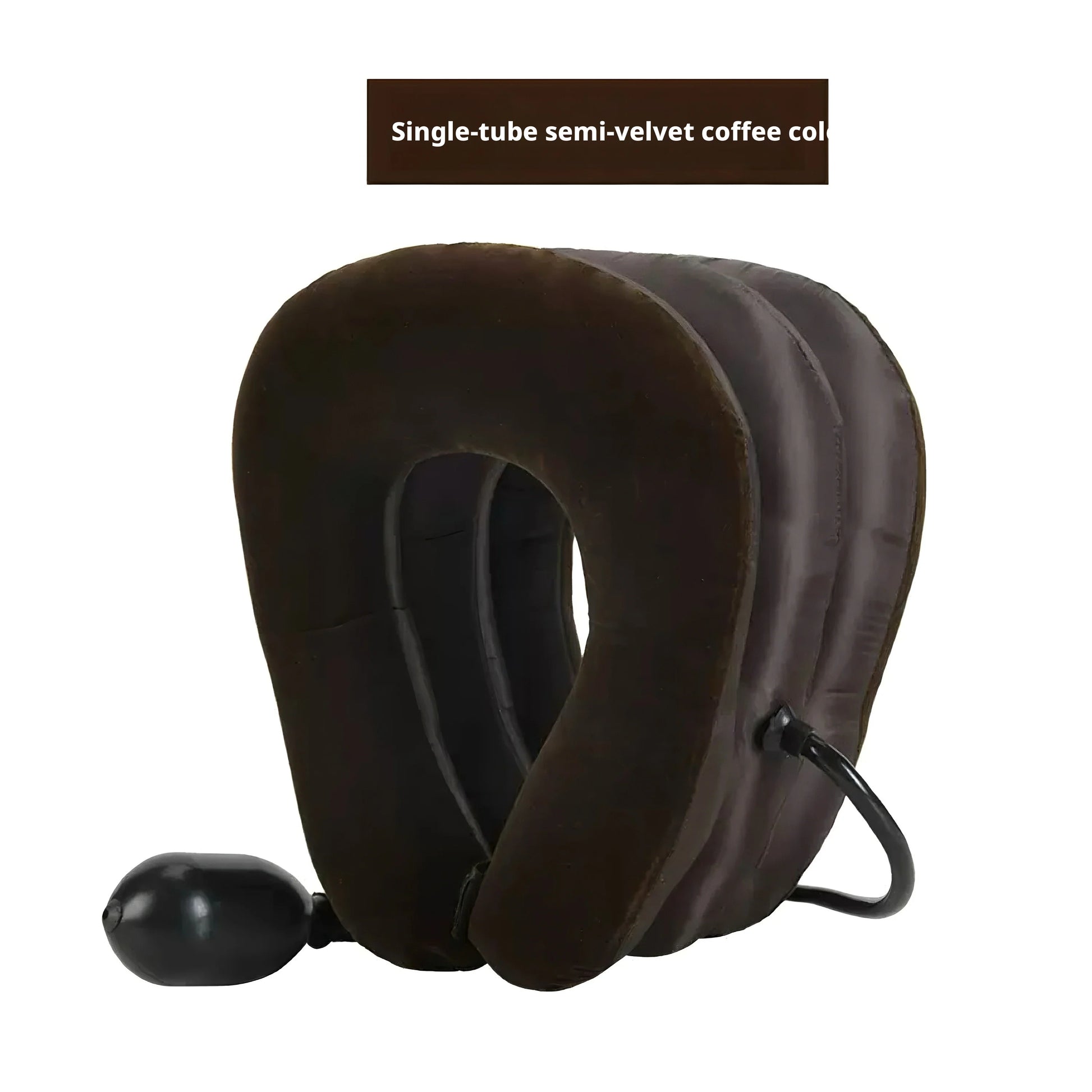 3-Layer Inflatable Neck Traction Pillow Half Velvet Single Tube Cervical Support Brace Adjustable Neck Stretcher for Neck Pain Peaceful Pleasures Health and Wellness Coffee