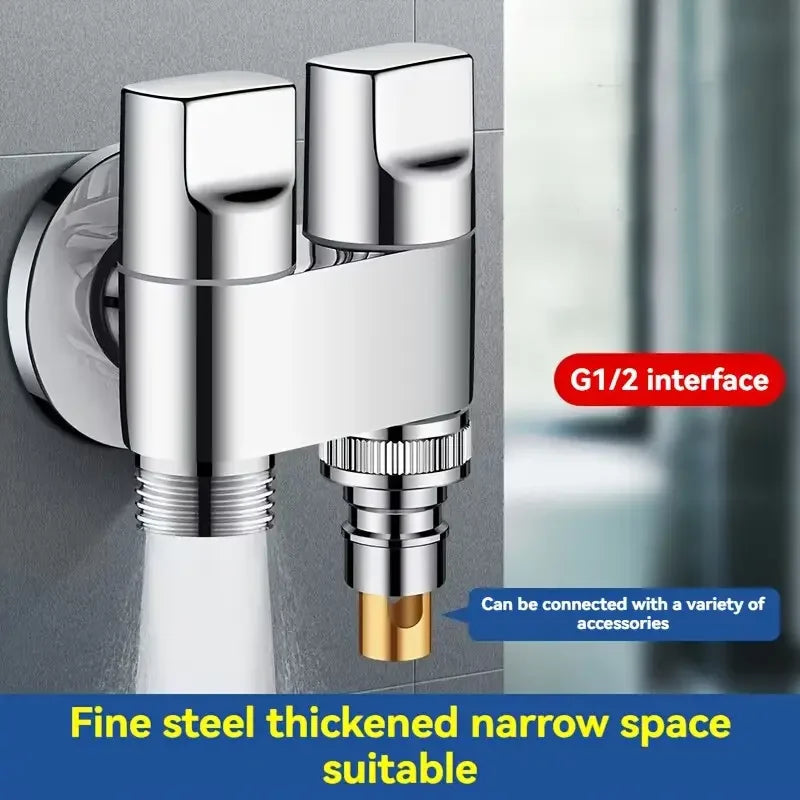 Stainless Steel G1/2 Double Outlet Angle Valve | Bathroom Faucet