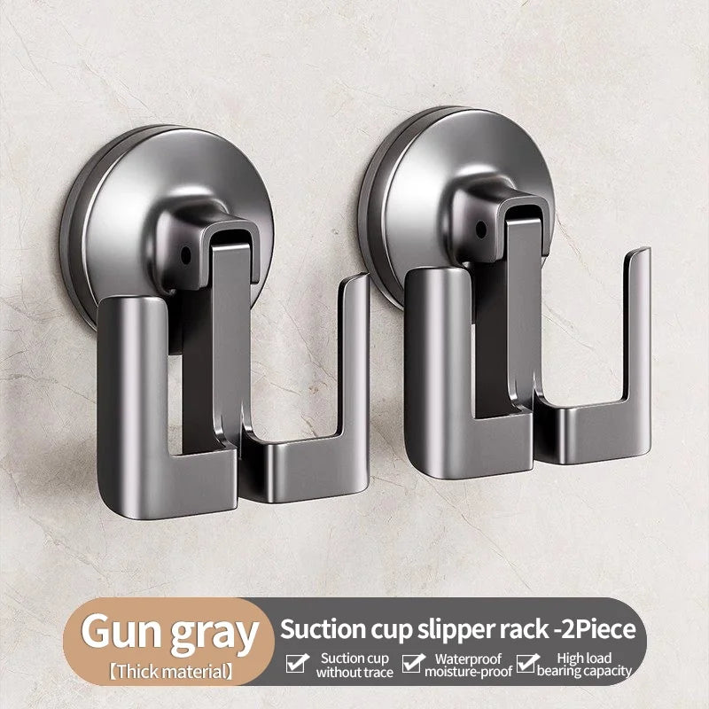 No-Drill Suction Cup Aluminum Bathroom Slipper Rack & Hook