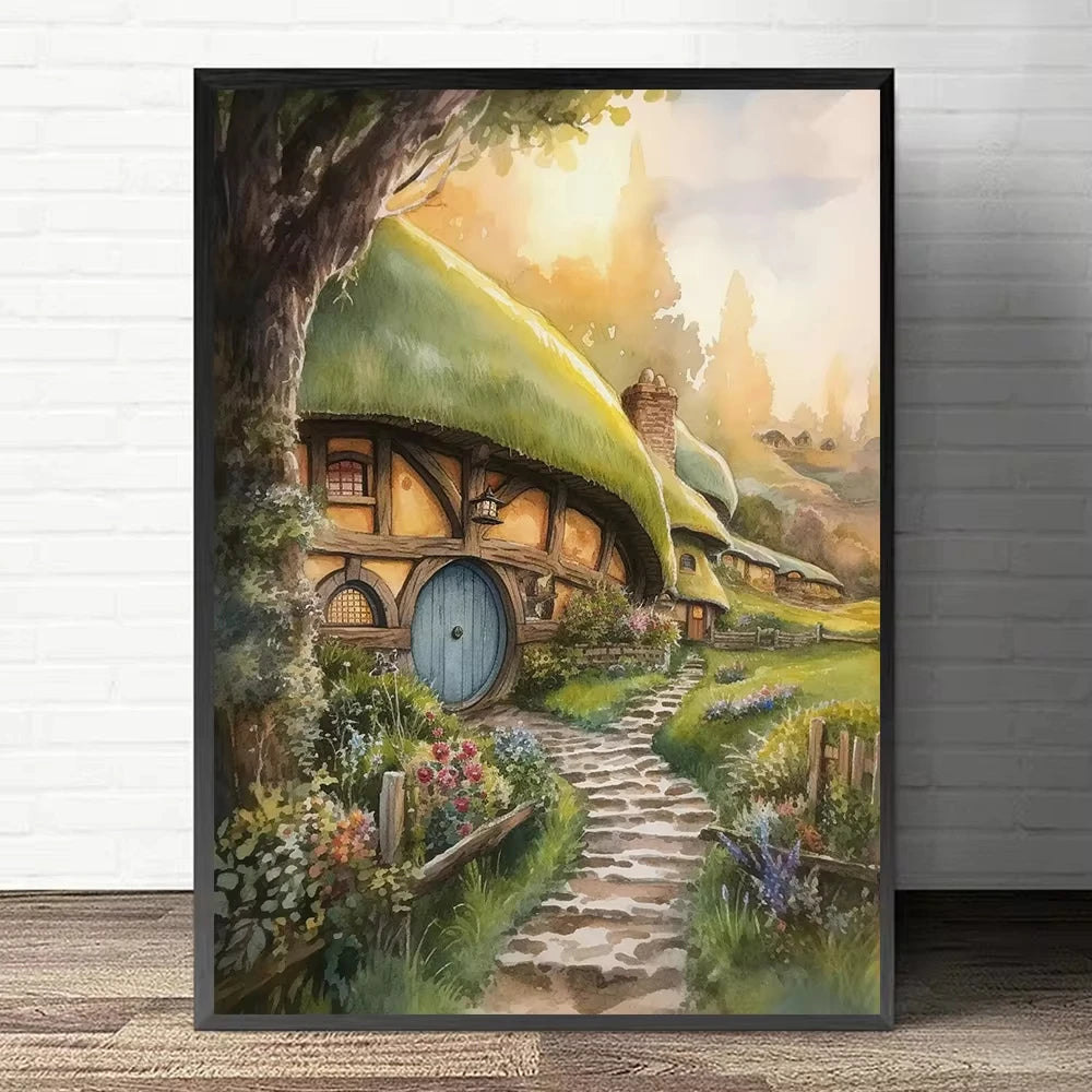 Watercolor Middle Earth Classic Magic Movie Rivendell Canvas Art Ring Posters and Prints Wall Painting Living Room Home Decor Peaceful Pleasures Health and Wellness