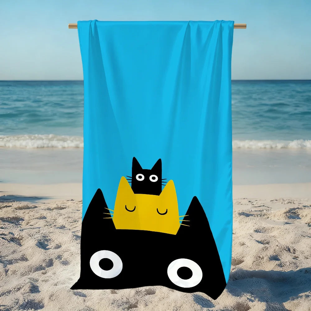 Cute Cat Art Beach Towel | Quick Dry Soft Pool & Travel Towel Quick Dry Beach Towel Peaceful Pleasures Health and Wellness