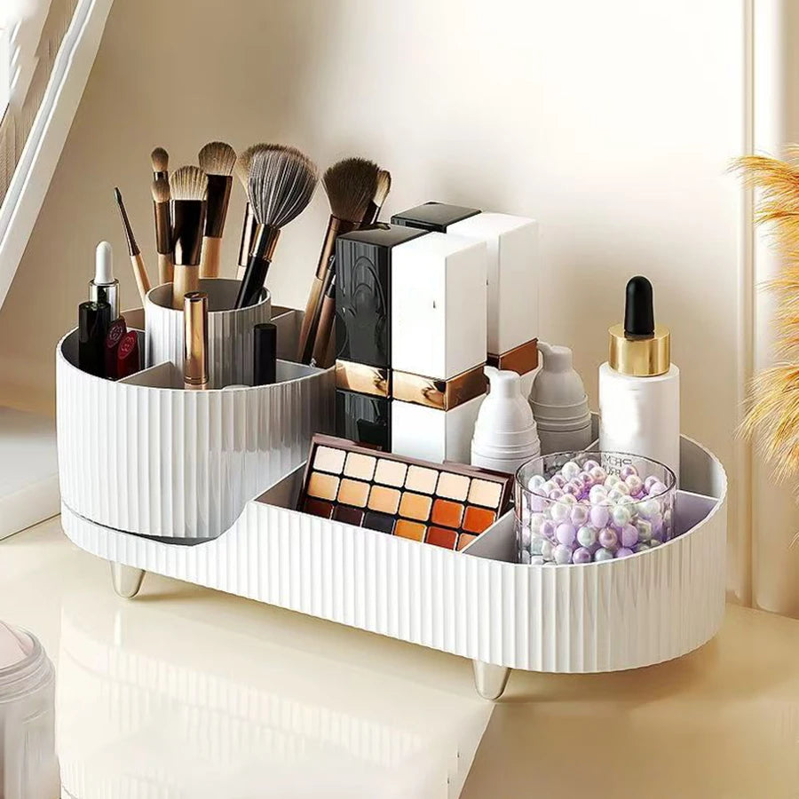 360° Rotating Makeup Organizer – Large Capacity Cosmetic Display Case & Storage Box for Brushes, Eyeliner & Beauty Products