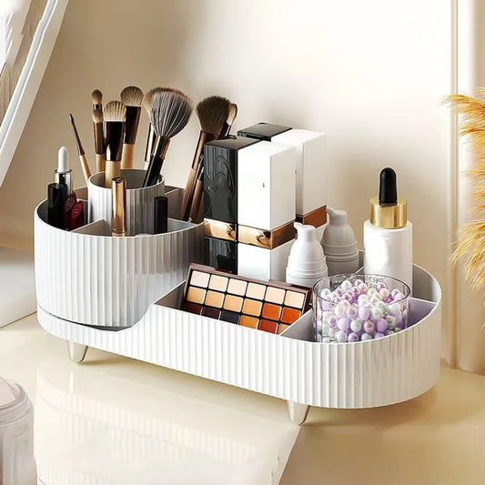 360° Rotating Makeup Organizer – Large Capacity Cosmetic Display Case & Storage Box for Brushes, Eyeliner & Beauty Products Peaceful Pleasures Health and Wellness WHITE