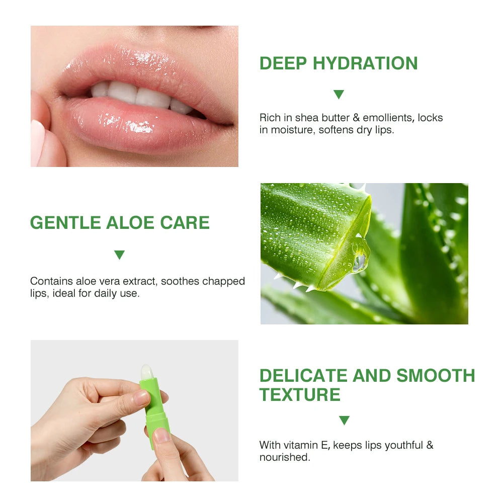 Lip Aloe Balm Nourishing, Refreshing, Hydrating and Moisturizing Preventing Cracking and Repairing Lips Gentle Non Irritating Peaceful Pleasures Health and Wellness