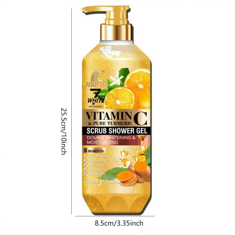 ROUSHUN VITAMIN C PURE TURMERIC SCRUB SHOWER GEL 1000ML Moisturizing and Moisturizing Skin Fragrance Preserving Large Capacity Peaceful Pleasures Health and Wellness