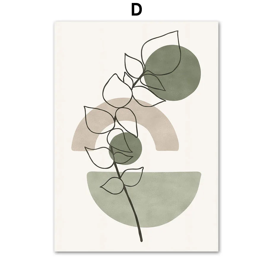 Abstract Boho Geometric Leaves Canvas Wall Art Print – Unframed Canvas Wall Art Peaceful Pleasures Health and Wellness D 40x60cm Unframed