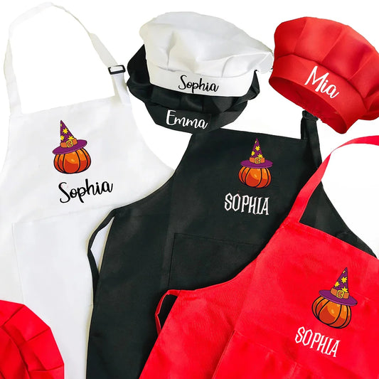 Kids Custom Halloween Apron & Chef Hat Set | Witch Cooking Gift Kids Halloween Apron Set Peaceful Pleasures Health and Wellness