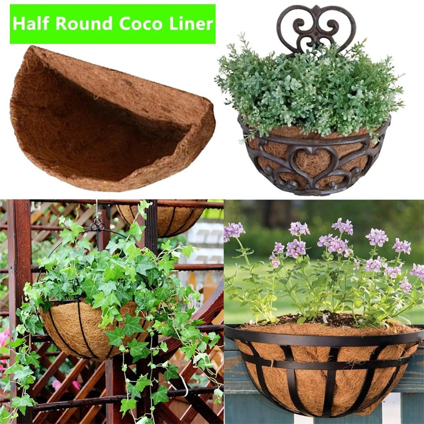Natural Coconut Coir Basket Liner | Half Round Garden Planter