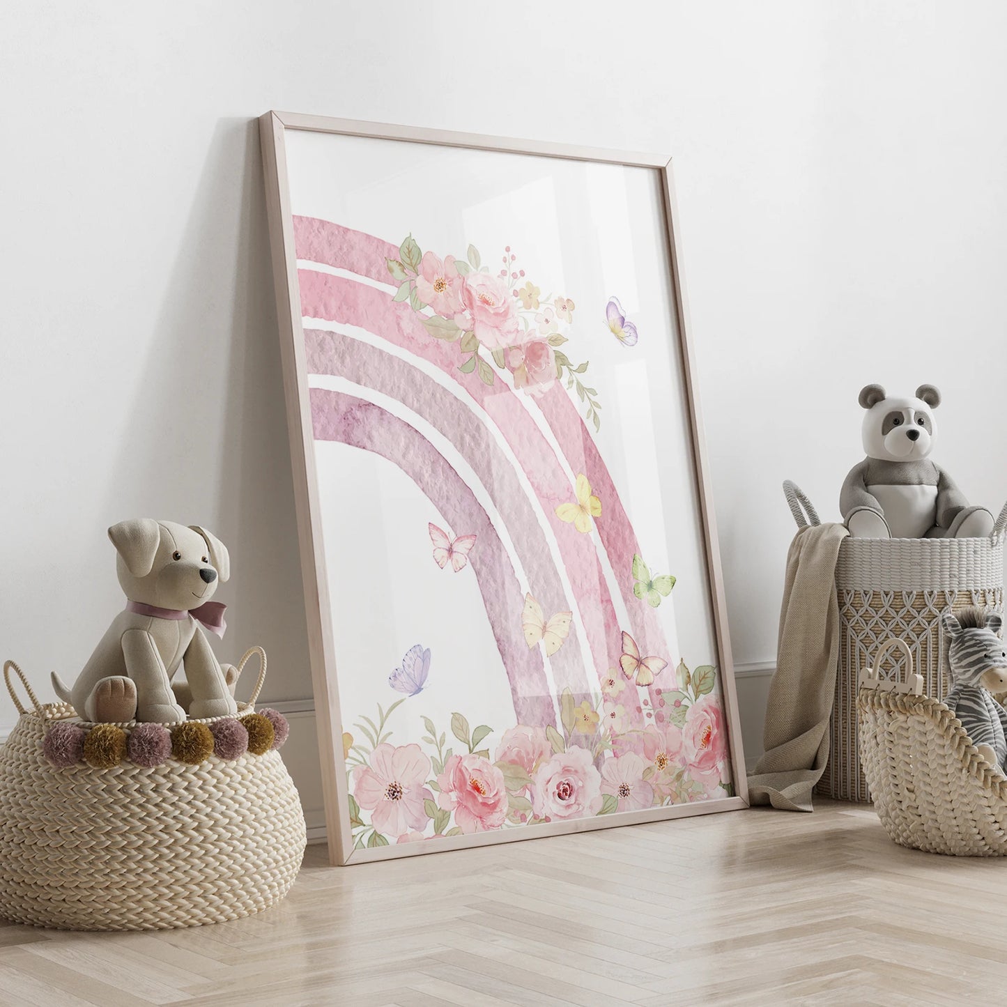 Personalized Pink Rainbow Butterfly 3-Piece Canvas Wall Art