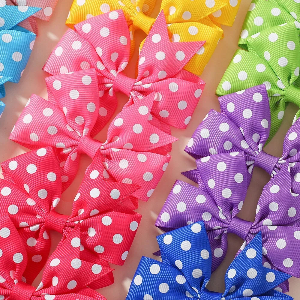 20pcs/set 2.2'' Polka Dot Grosgrain Ribbon Bows Hair Clips for Girls Handmade Bowknot Hairpin Barrettes Kids Hair Accessories Peaceful Pleasures Health and Wellness green