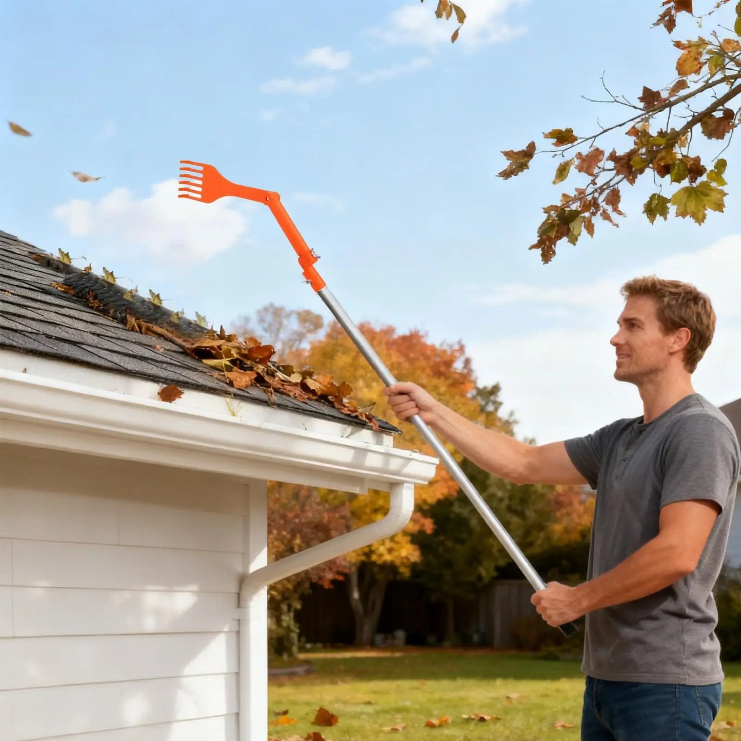 Long Reach Gutter Cleaner Rake | Roof Drain & Yard Tool
