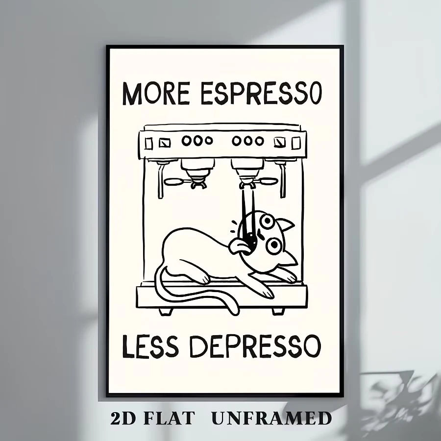 Coffee Cat Canvas Wall Art Print | Modern Home Decor Poster