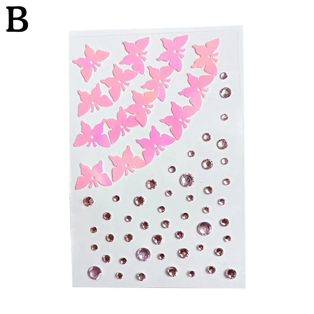 Butterfly Crystal Diamond Sticker Self Adhesive DIY Facial Temporary Tattoos Stickers for Stage Daily Makeup Face Decals Peaceful Pleasures Health and Wellness B