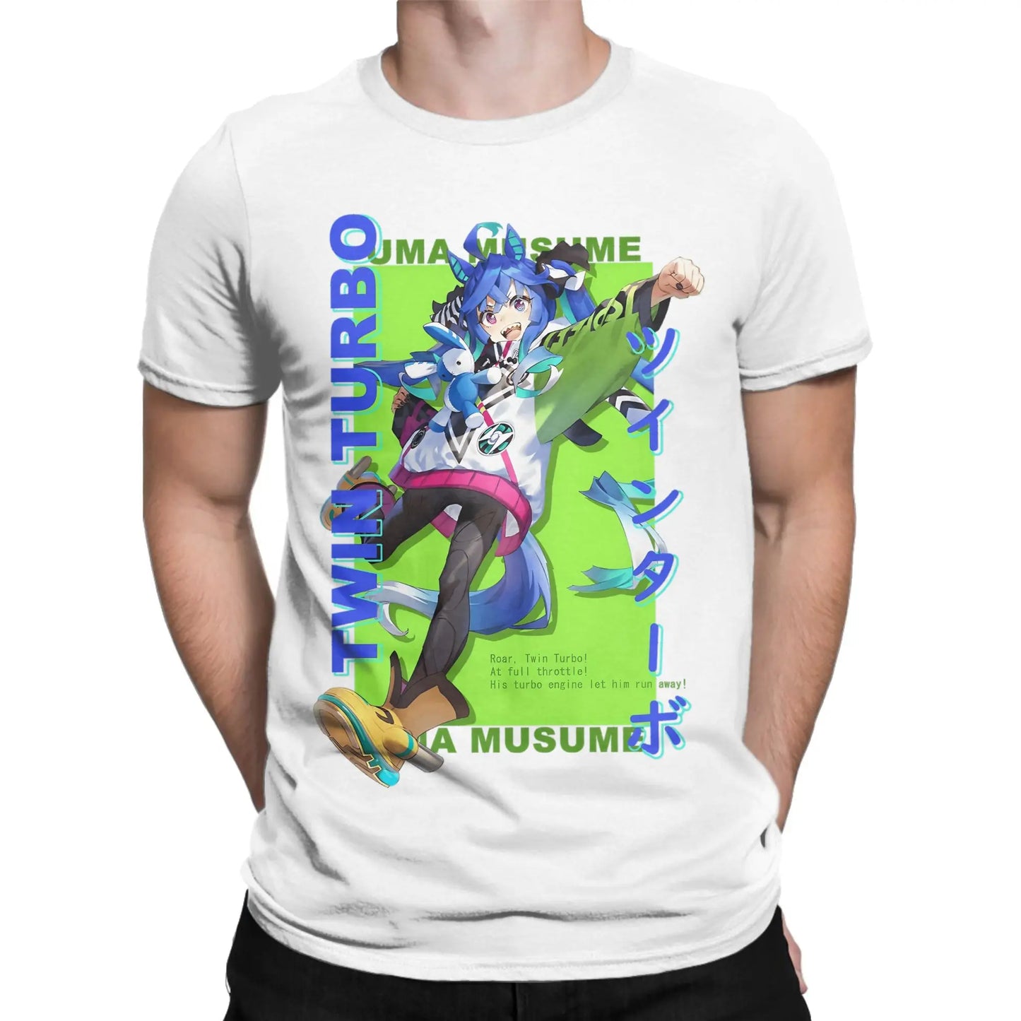 Vintage Uma Musume T-Shirt for Men Crew Neck Pure Cotton T Shirt Anime Short Sleeve Tee Shirt Summer Clothes Peaceful Pleasures Health and Wellness 2 6XL