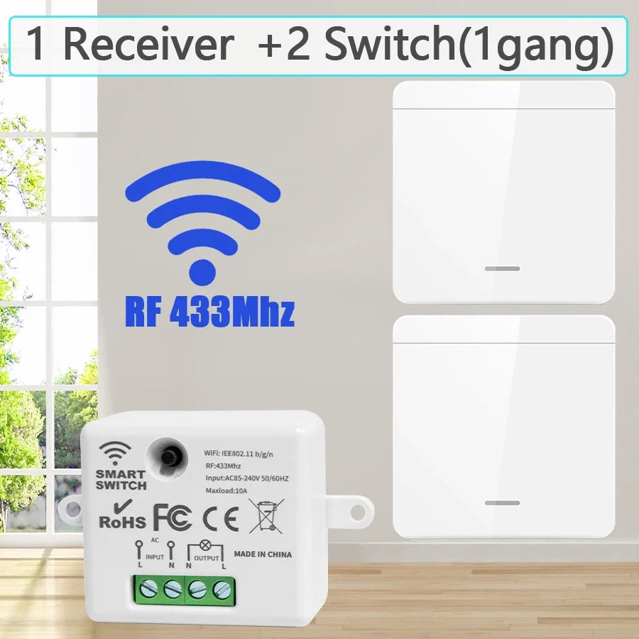Wireless Light Switch Receiver RF 433MHz Remote Control Light 1/2/3 Gang Wall Panel Switch for LED Light Bulb Chandelier 10A Peaceful Pleasures Health and Wellness 1 Receiver 2 Switch
