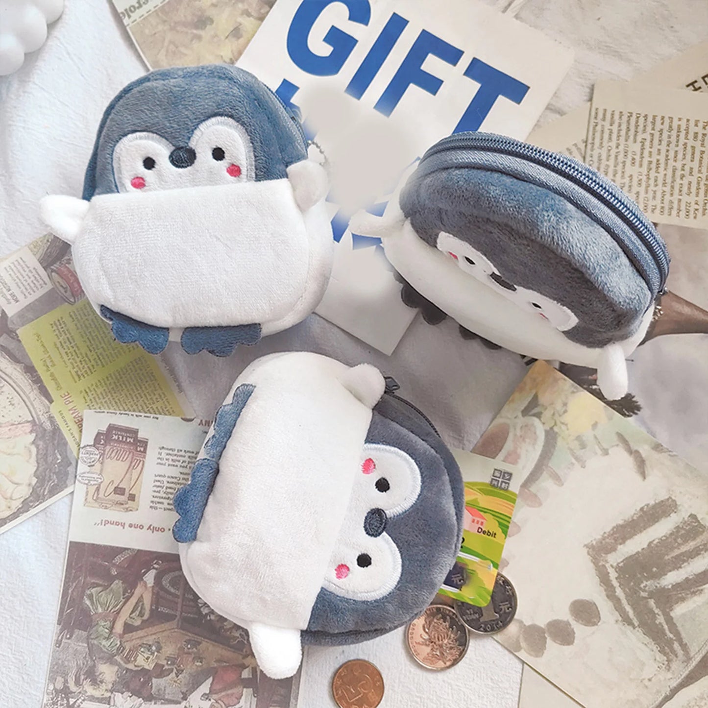Women's Coin Purse Mini Pouch Sweet Plush Penguin Purse Small Zipper Pouch for Women Girls on Valentine's Day Peaceful Pleasures Health and Wellness