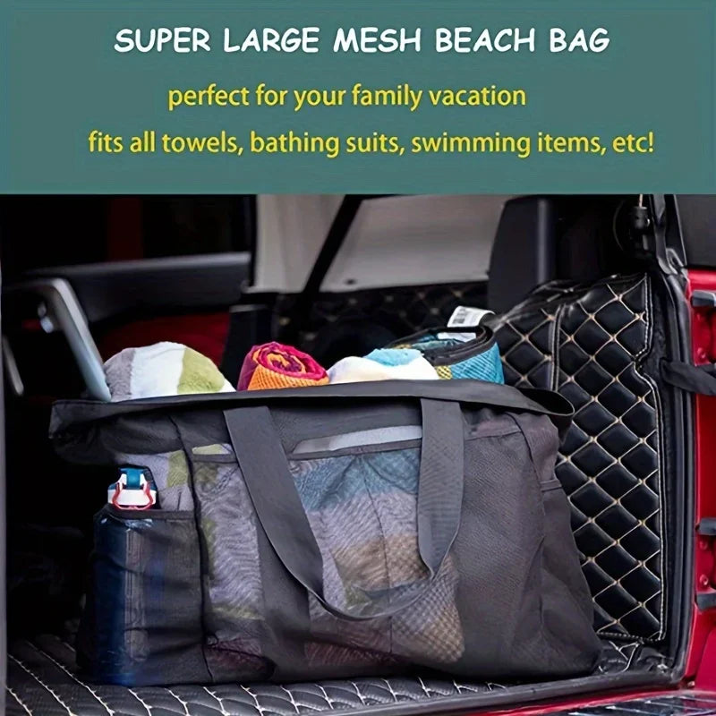 Extra Large Beach Bag - Lightweight, waterproof, foldable, with mesh straps, zippered pockets and fixed shoulder straps Peaceful Pleasures Health and Wellness