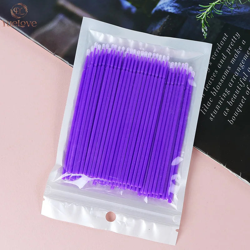100Pcs Eyelash Micro Cleaning Brushes | Lash Extension Swabs