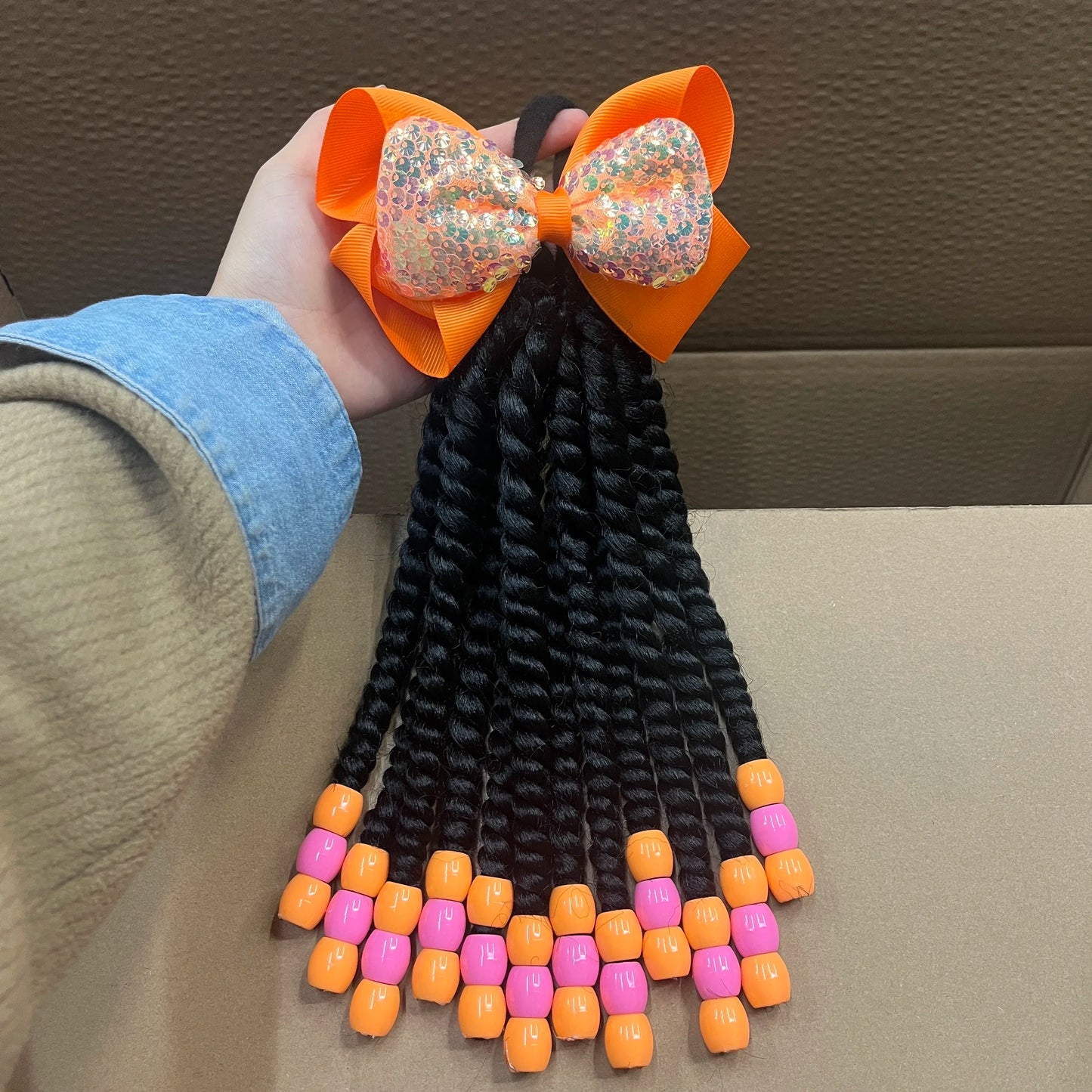 Custome- Braded Ponytails for Kids 8in Kids Box Braid Ponytail Hair Extension Synthetic with Big Bubbles Balls Peaceful Pleasures Health and Wellness Bowtie Type J2