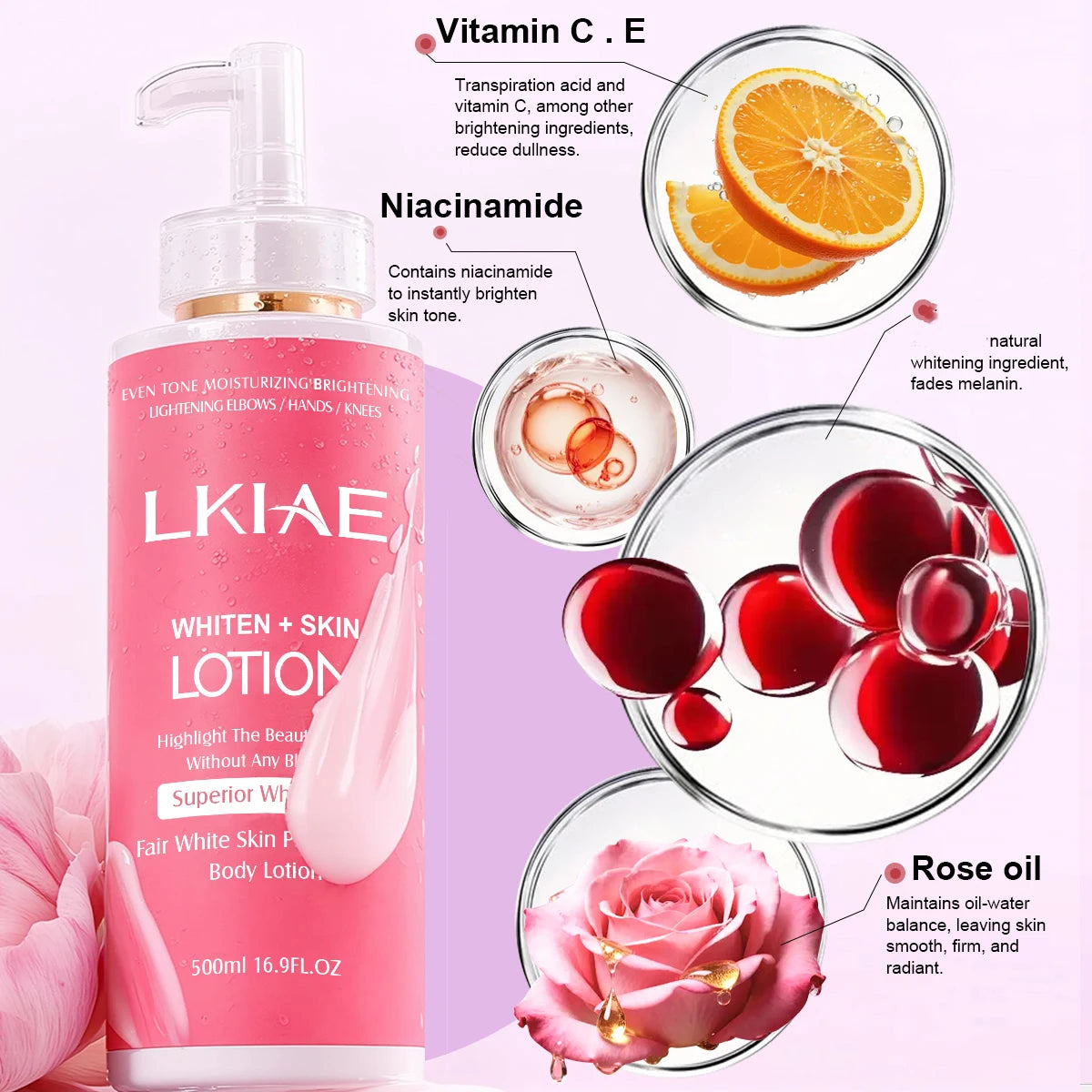AILKE Brightening Body Lotion | Rose Oil & Niacinamide 500ml