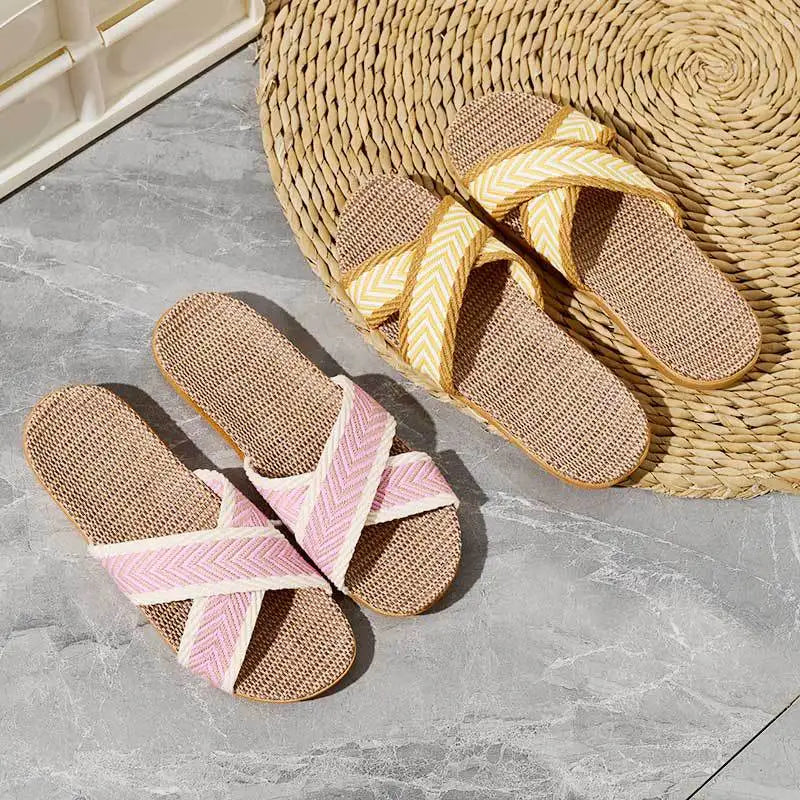 Women's Anti-Slip Linen Flat Slippers | Indoor, Shower & Beach