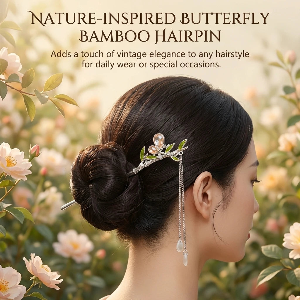 Green Bamboo Cat-Eye Tassel Hairpin For Hanfu And Ancient Style Dressing Peaceful Pleasures Health and Wellness