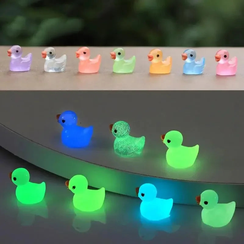 Glow-in-the-Dark Mini Duck Ornaments | Resin Decor 10pcs
