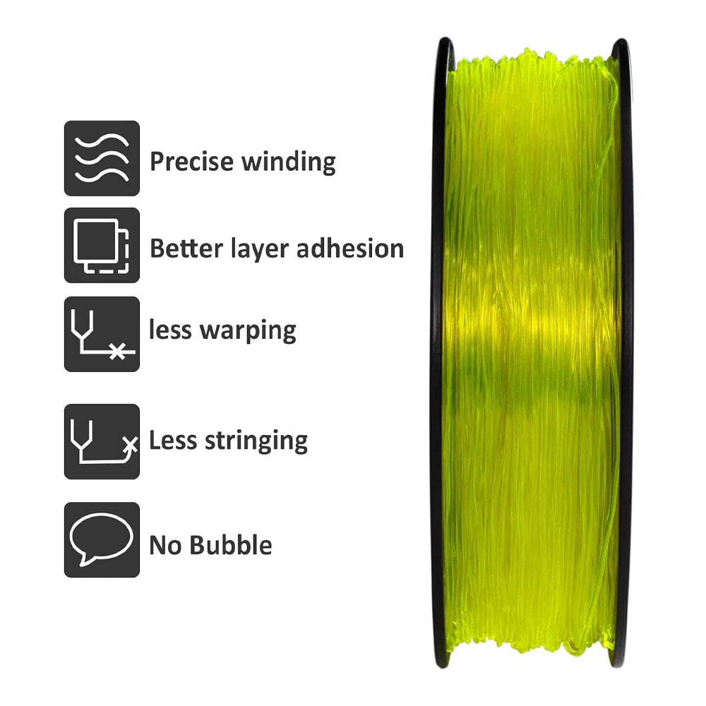 TPU 1.75mm Flexible 3D Printer Filament Transparent Yellow 95A 250g