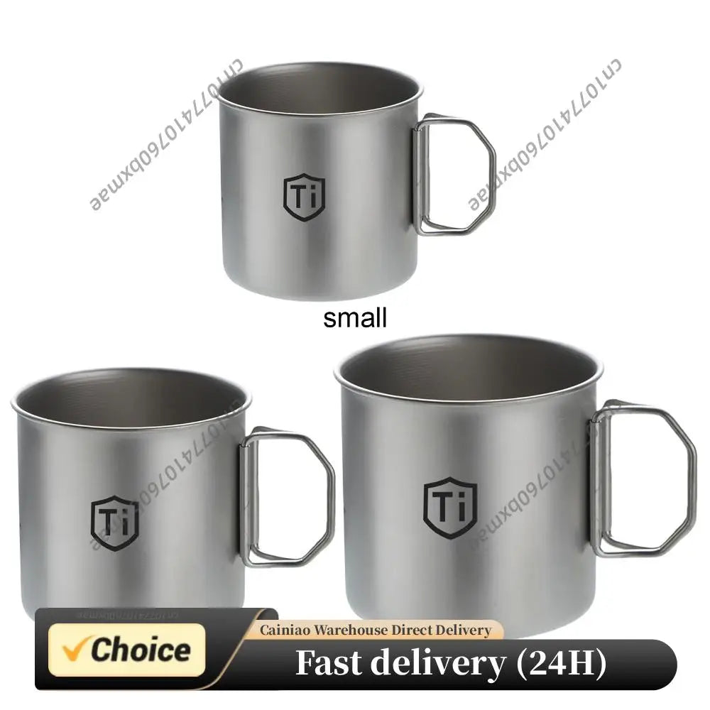 Titanium Alloy Mountainhiker Camping Cups with Foldable Handle Camping Coffee Mug Ultralight for Touring Trips Outdoor Hiking Peaceful Pleasures Health and Wellness