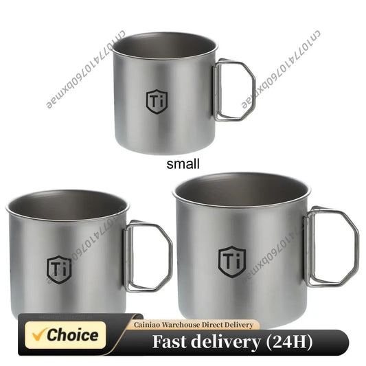 Titanium Alloy Mountainhiker Camping Cups with Foldable Handle Camping Coffee Mug Ultralight for Touring Trips Outdoor Hiking Peaceful Pleasures Health and Wellness