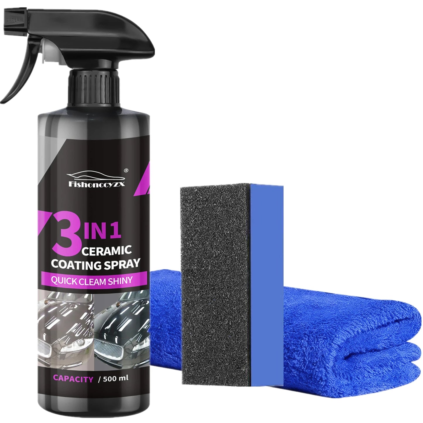 3 in 1 Car Ceramic Liquid Coating Spray Nano Crystal Hydrophobic Layer Polishing Agent High Gloss Paint Protection Wax Car Care Peaceful Pleasures Health and Wellness 500ml set