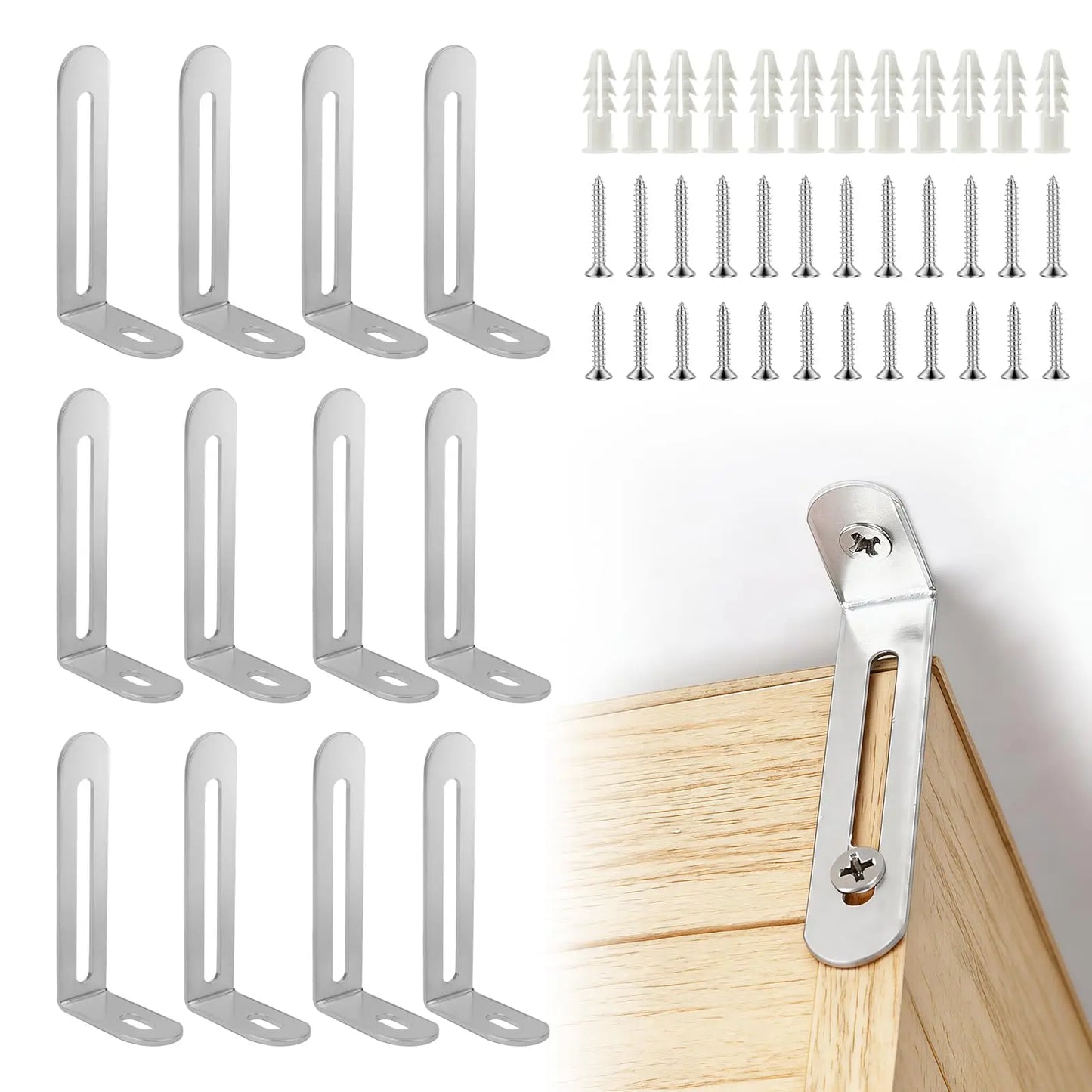 12-Pack Steel Furniture Anti-Tip Anchors | Baby & Pet Safety Kit
