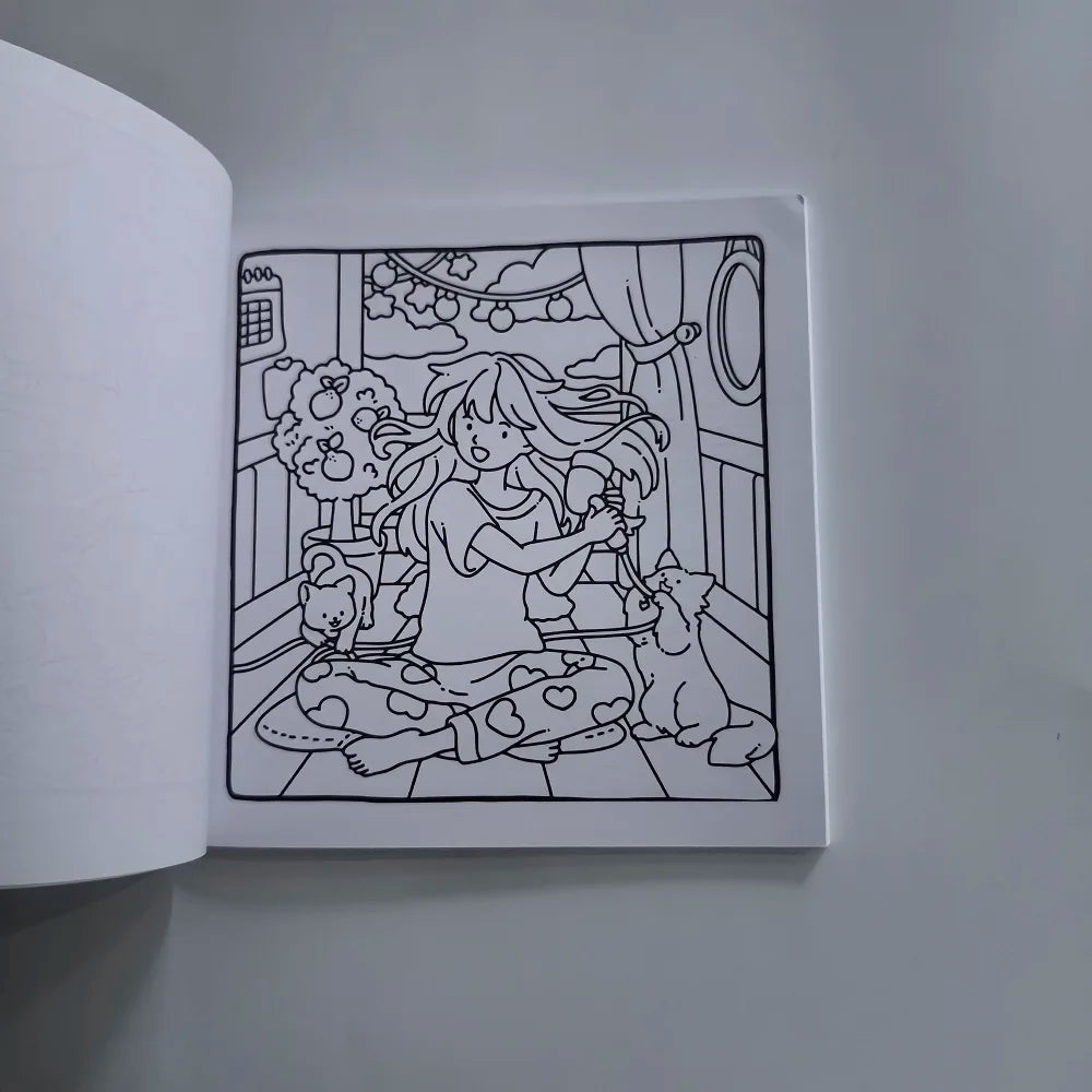 Cat Girl Cute Easy Coloring Book Adults Stress Relief Drawing Perfect